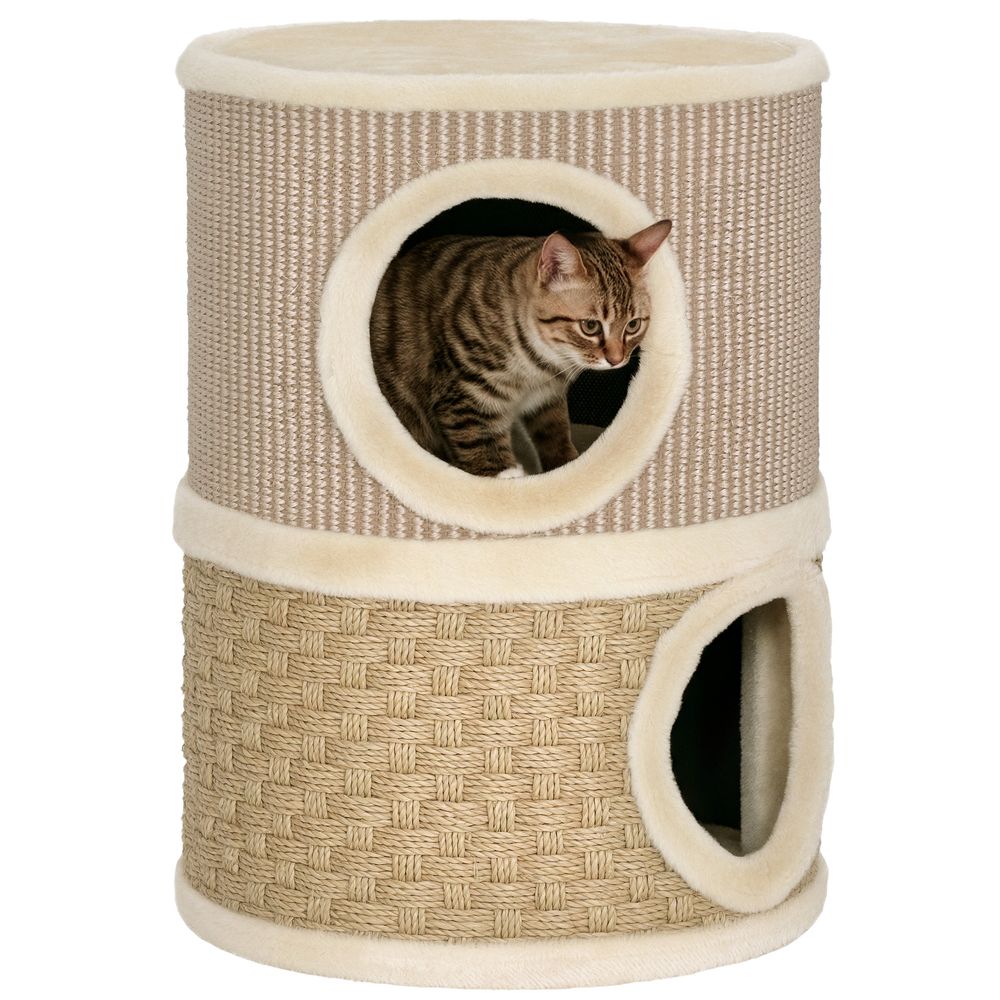 Griffoir chat 2 niveaux sisal herbiers marins plateforme repos 35x49cm kaki café