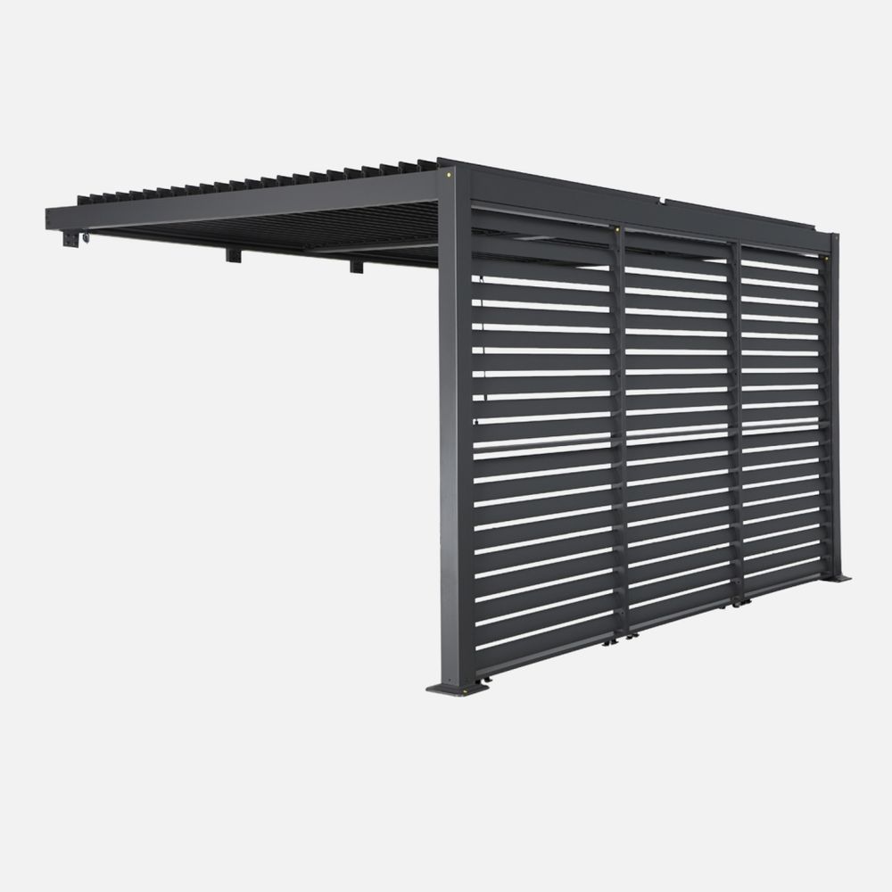 Pergola bioclimatique aluminium adossée 4x3m + 3 persiennes 130cm palace