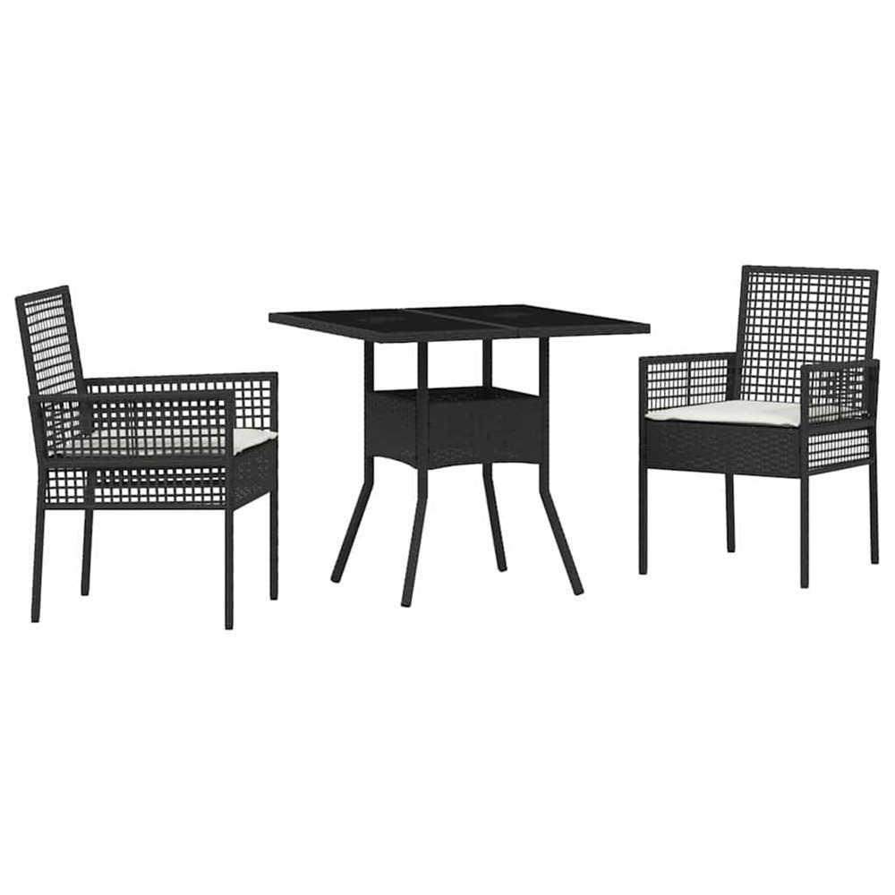 Ensemble de salle à manger pour jardin 3 pcs noir polyrotin