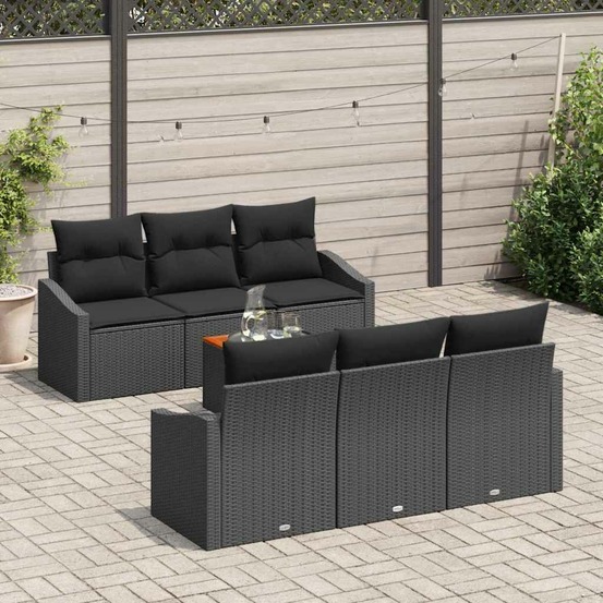 Ensemble de canapé de jardin avec coussin 7 pcs noir polyrotin