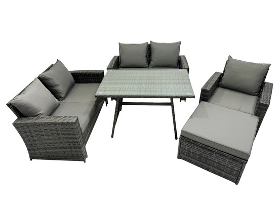 6 places ensemble de canapé en rotin extérieur avec table à manger canapé à deux places grand tabouret gris foncé mixte