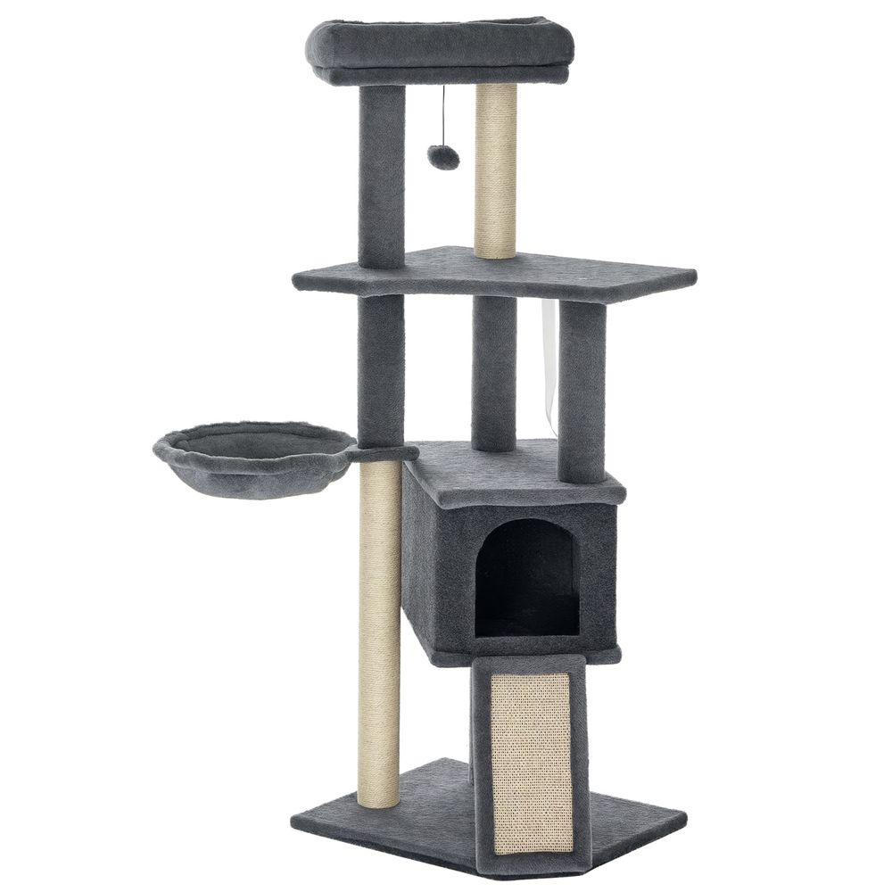 Arbre à chat moderne pour chat et chaton avec grande niche 127 cm gris