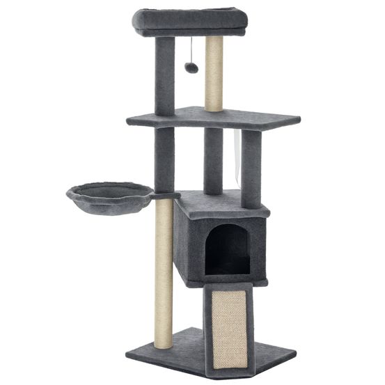 Arbre à chat moderne pour chat et chaton avec grande niche 127 cm gris