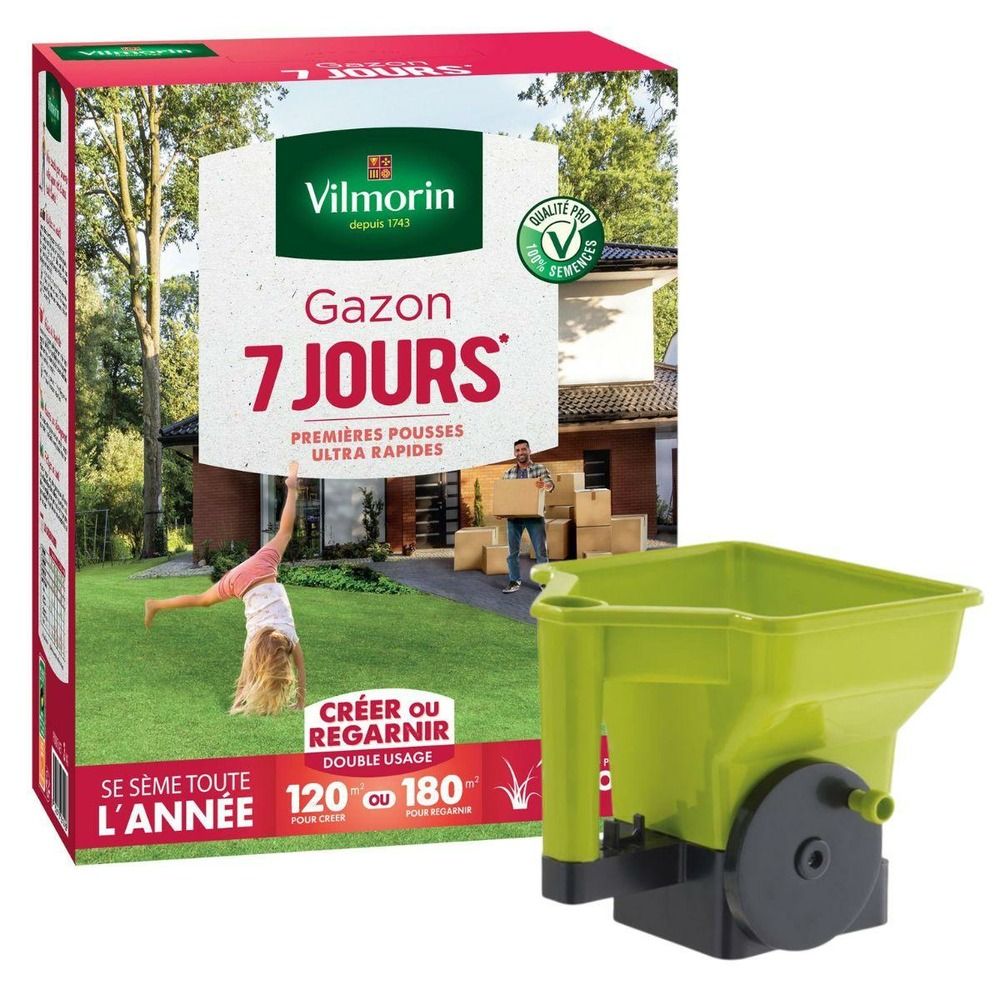 Gazon 7 jours - 3 kg + semoir à main gazon/engrais