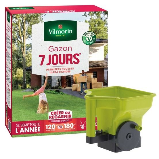 Gazon 7 jours - 3 kg + semoir à main gazon/engrais