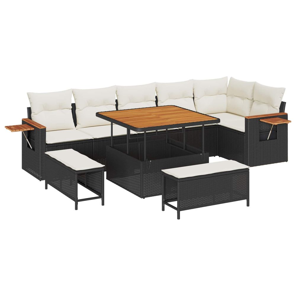 Ensemble de canapé de jardin 9 pc noir polyrotin