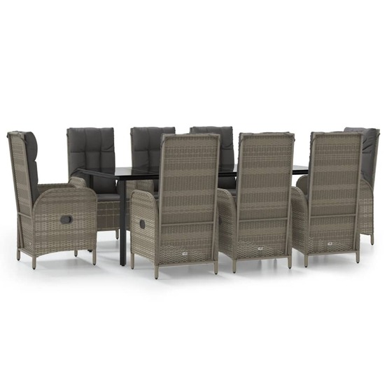 Ensemble à manger de jardin 9pcs et coussins noir et gris
