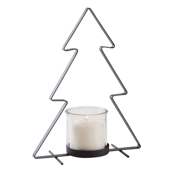 Photophore sapin en métal noir avec photophore en verre – décoration lumineuse n