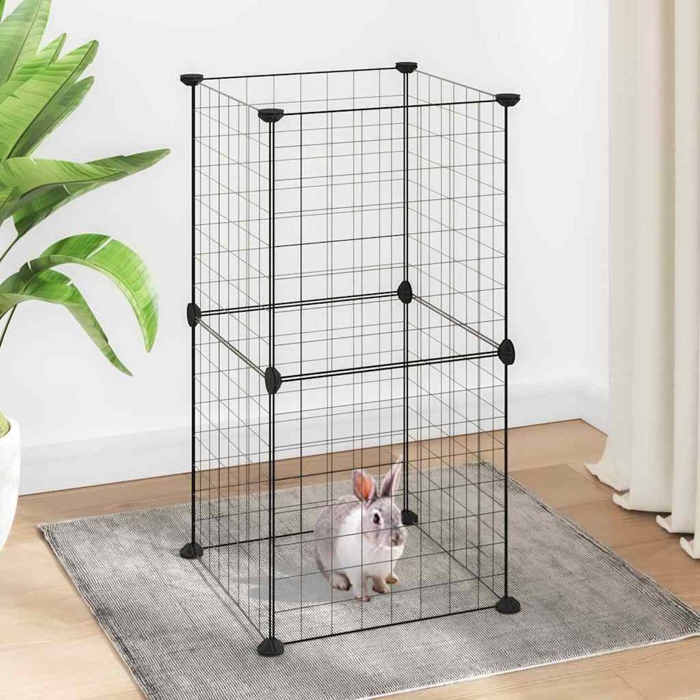Enclos modulable 8 panneaux en acier pour petits animaux intérieur noir
