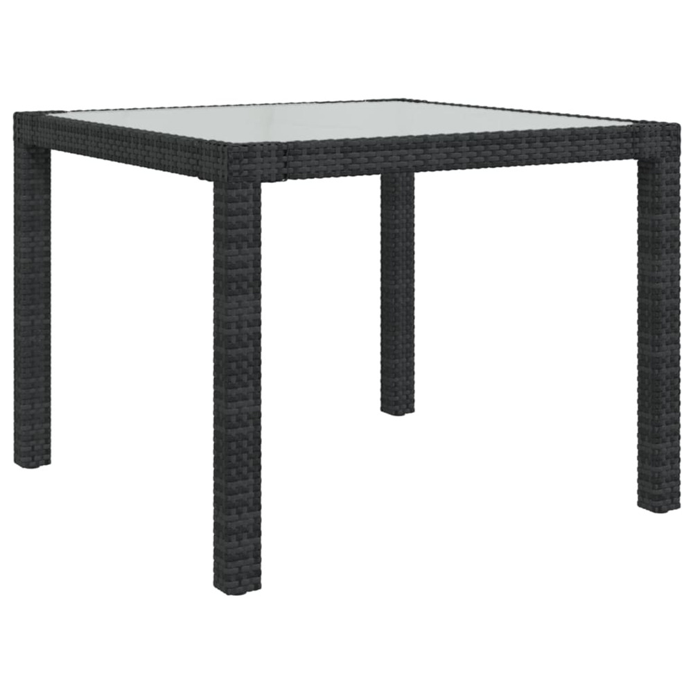 Table de jardin 90x90x75 cm verre trempé et résine tressée noir