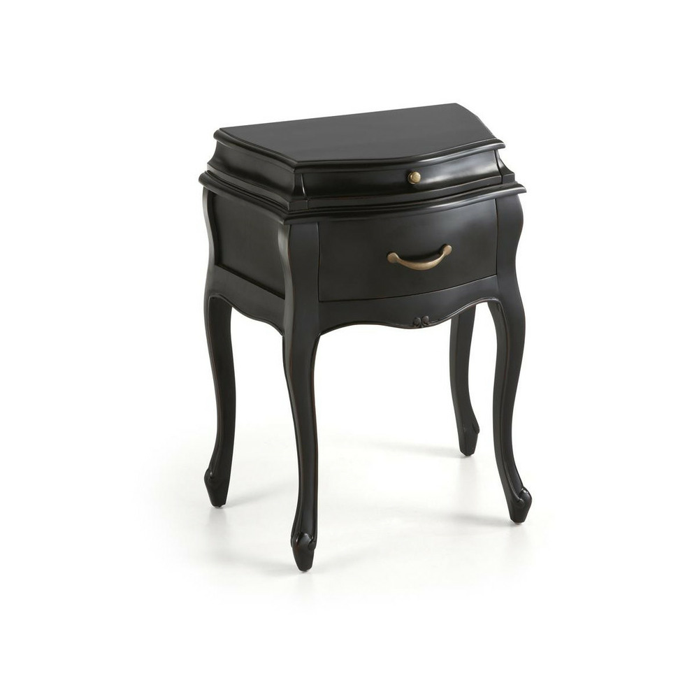 Table de chevet 2 tiroirs bronze bois noir - helvinia décoration d'autrefois