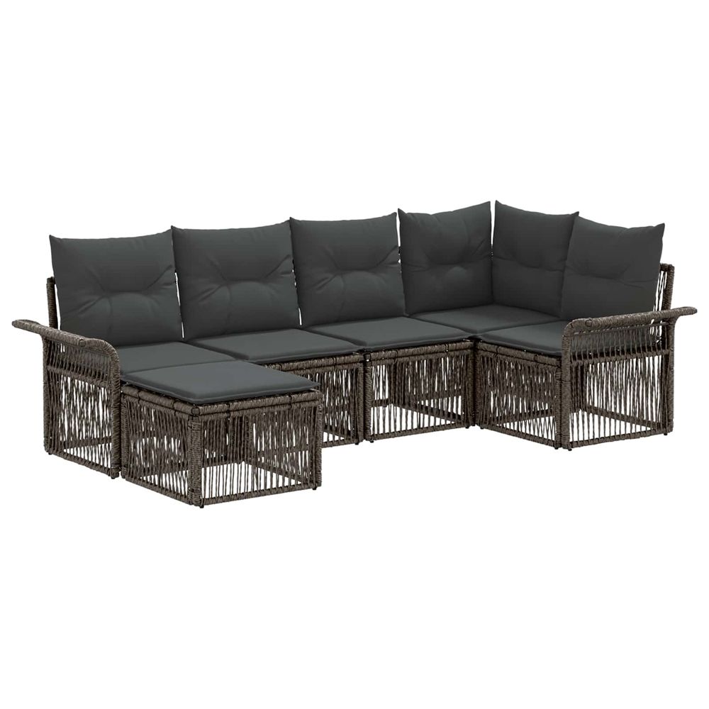 Ensemble de canapé de jardin 6 pc gris polyrotin