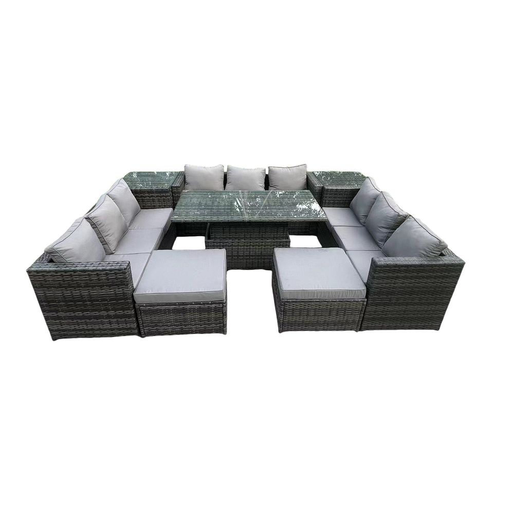 Wicker pe rotin meubles de jardin canapé ensemble table à manger réglable en plein air avec 2 tables