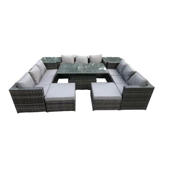 Wicker pe rotin meubles de jardin canapé ensemble table à manger réglable en plein air avec 2 tables