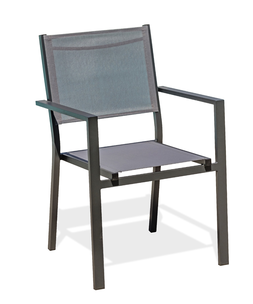 Tolede - fauteuil de jardin empilable en aluminium et toile plastifiée grise