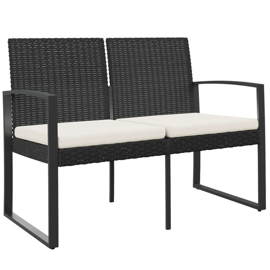 Banc de jardin à 2 places avec coussins noir rotin pp