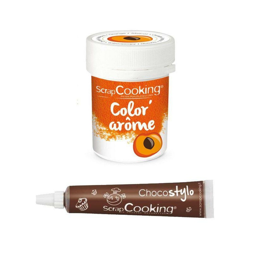 Colorant alimentaire orange arôme abricot + stylo chocolat