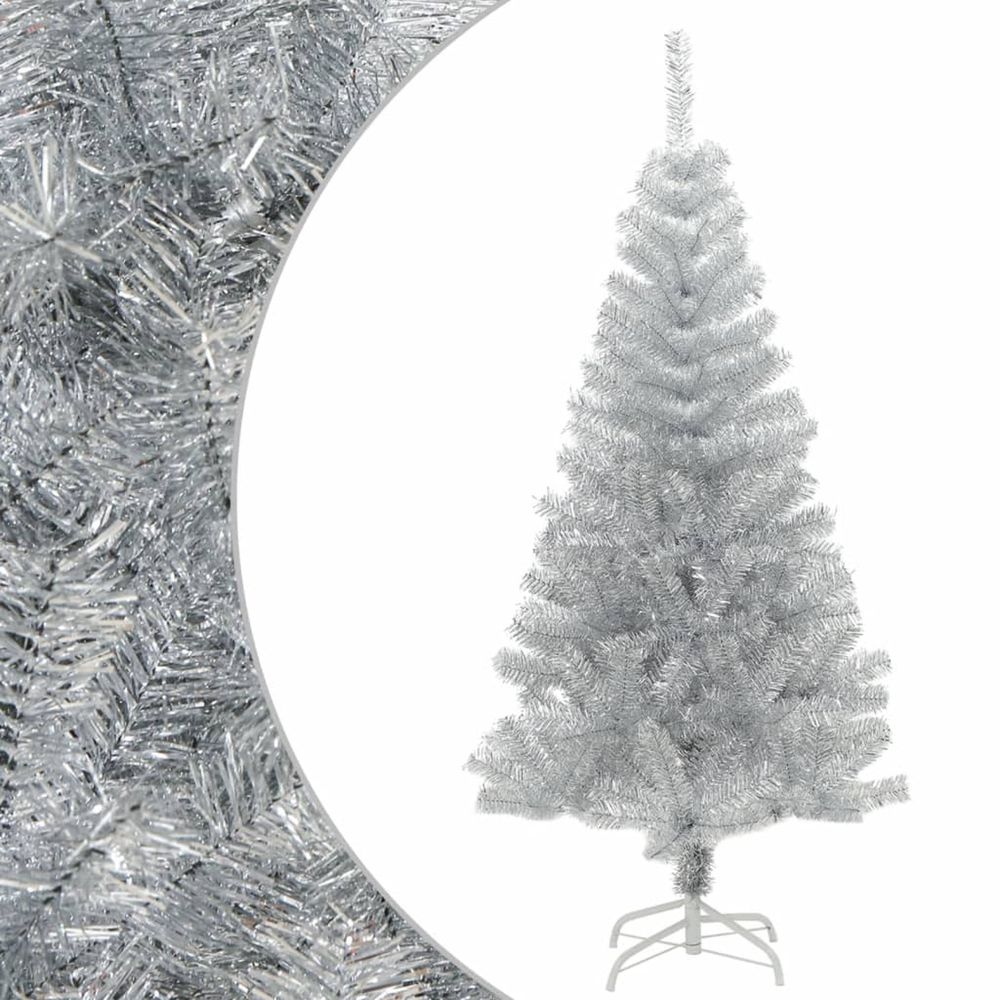 Sapin de noël artificiel avec support argenté 120 cm pet