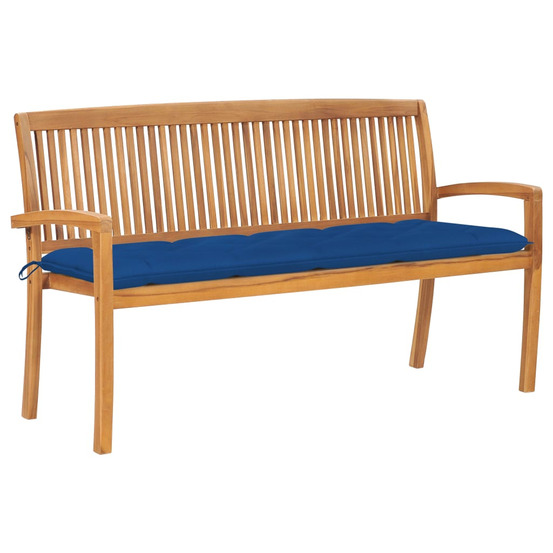 Banc de jardin empilable et coussin 159 cm bois de teck massif