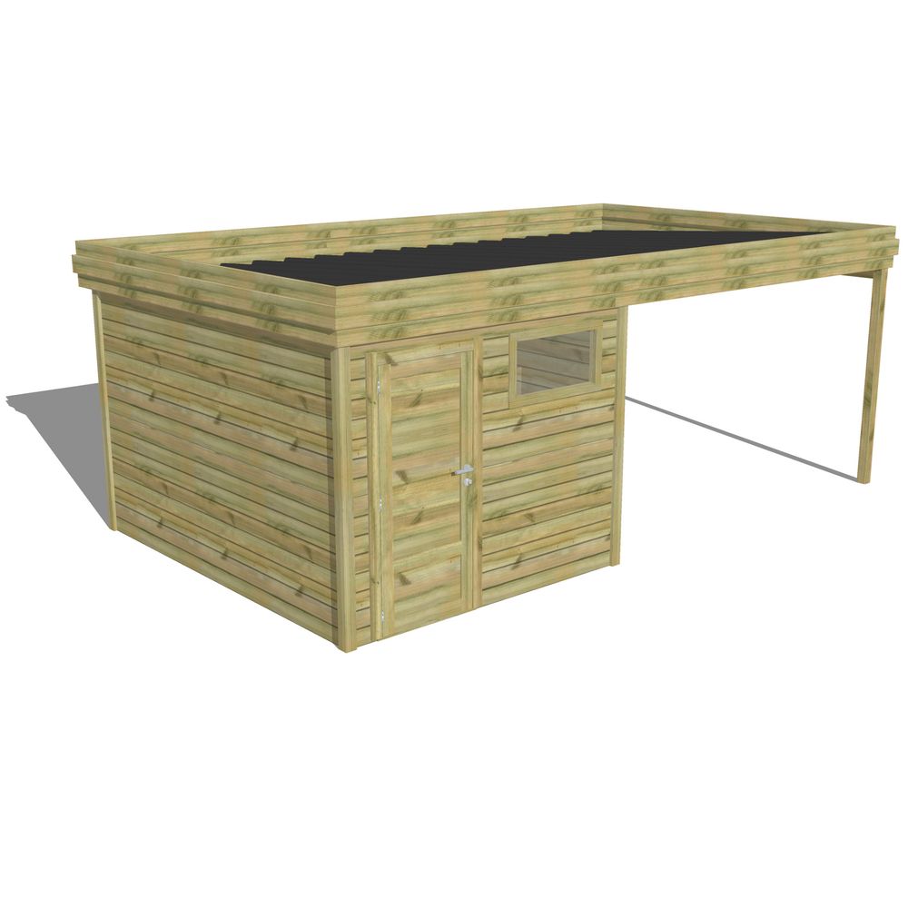 Abri de jardin bois pin traité autoclave 27mm - 6,14x3,44m / 21m2 - bac acier - abri français