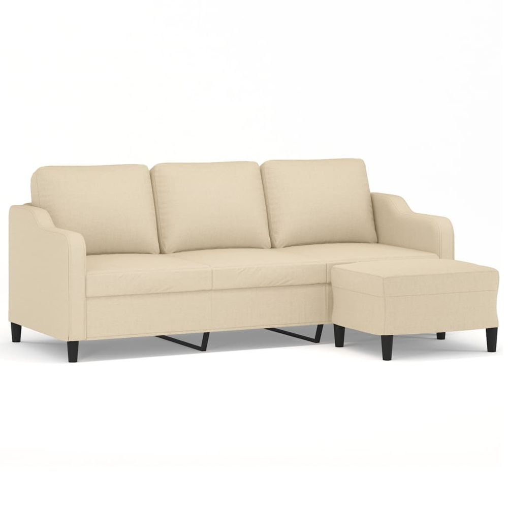 Canapé à 3 places avec repose-pieds crème 180 cm tissu