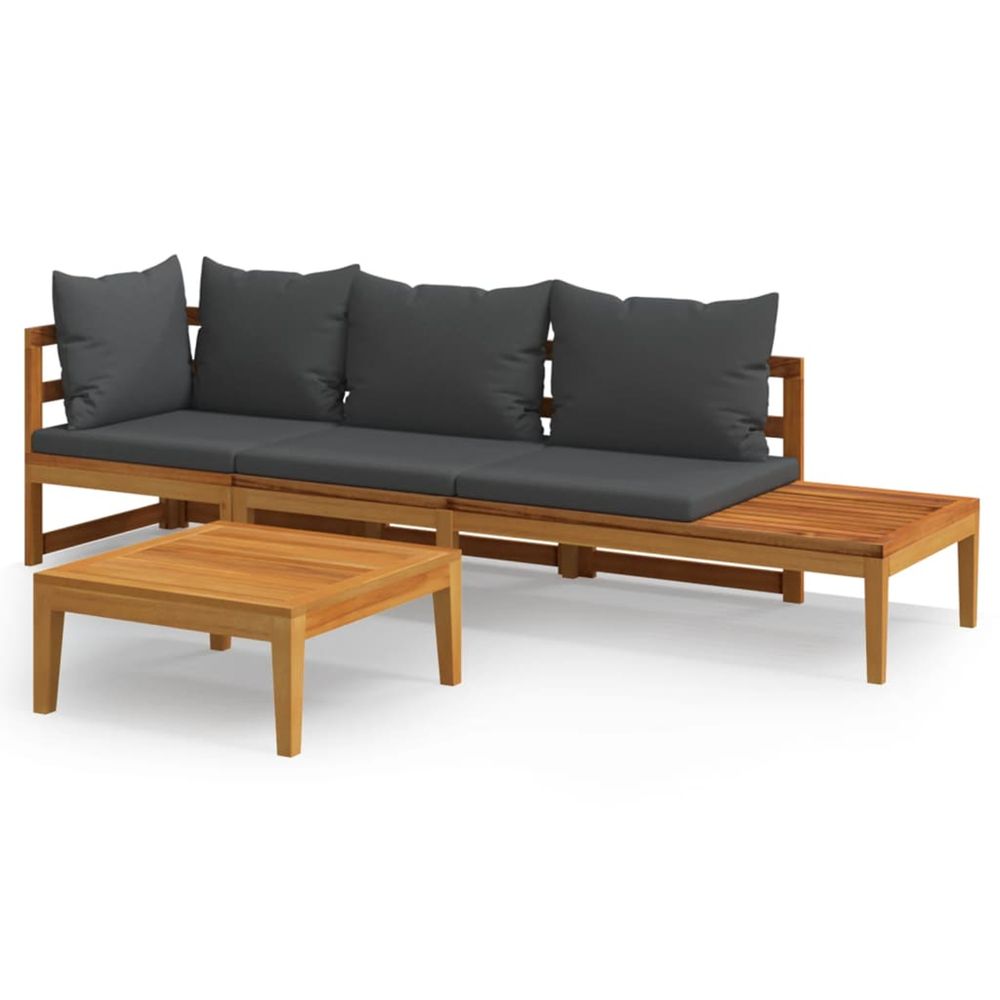 Salon de jardin 3 pcs avec coussins gris foncé bois d'acacia