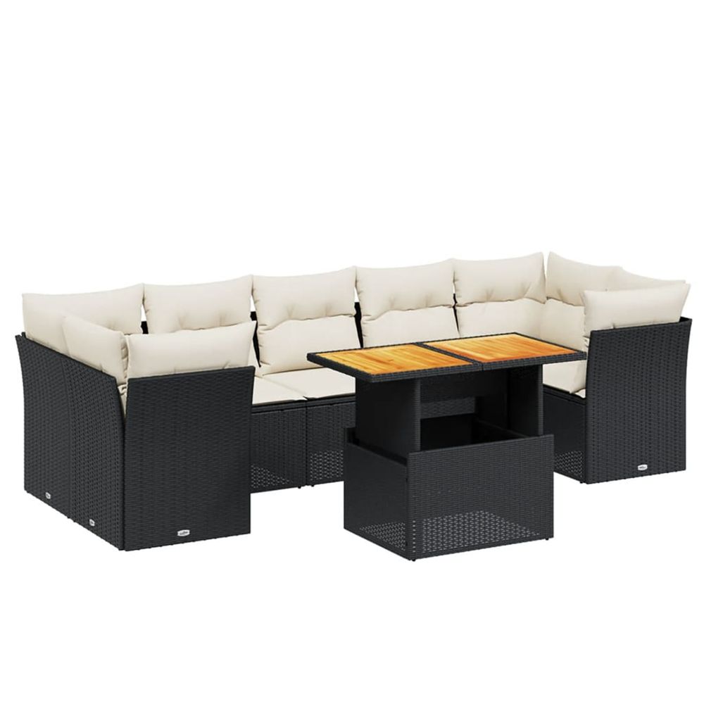 Salon de jardin 8 pcs avec coussins noir résine tressée