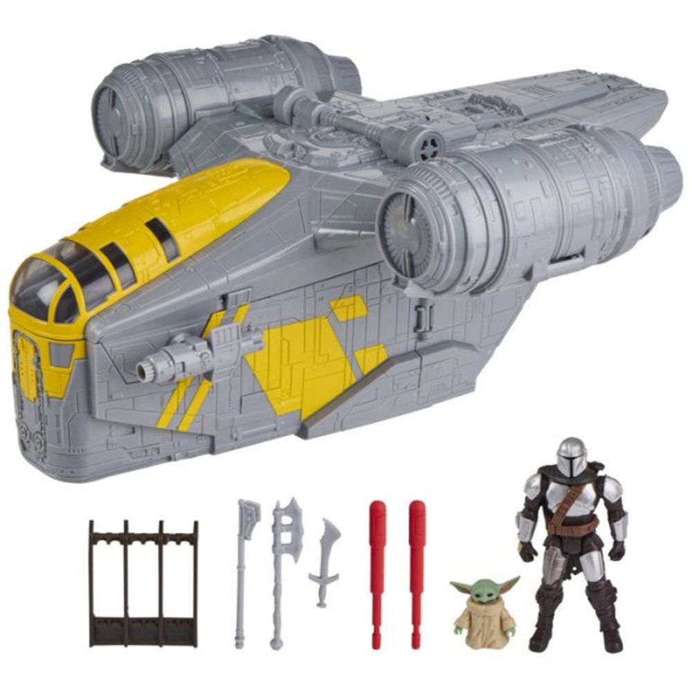Véhicule mandalorian razor crest et coffret 2-en-1 de 35 cm et figurines mandalorien et grogu, jouets pour enfants, dès 4 an