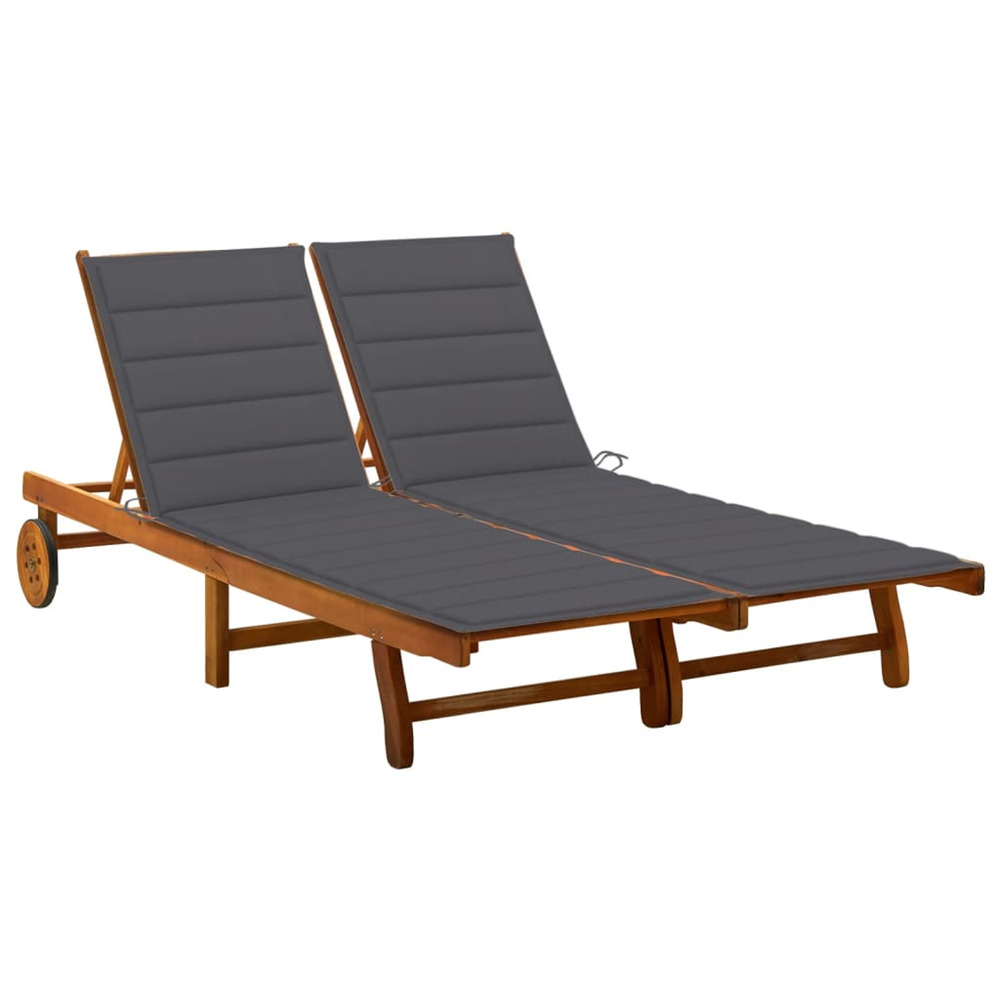 Chaise longue de jardin 2 places avec coussins acacia solide bain de soleil