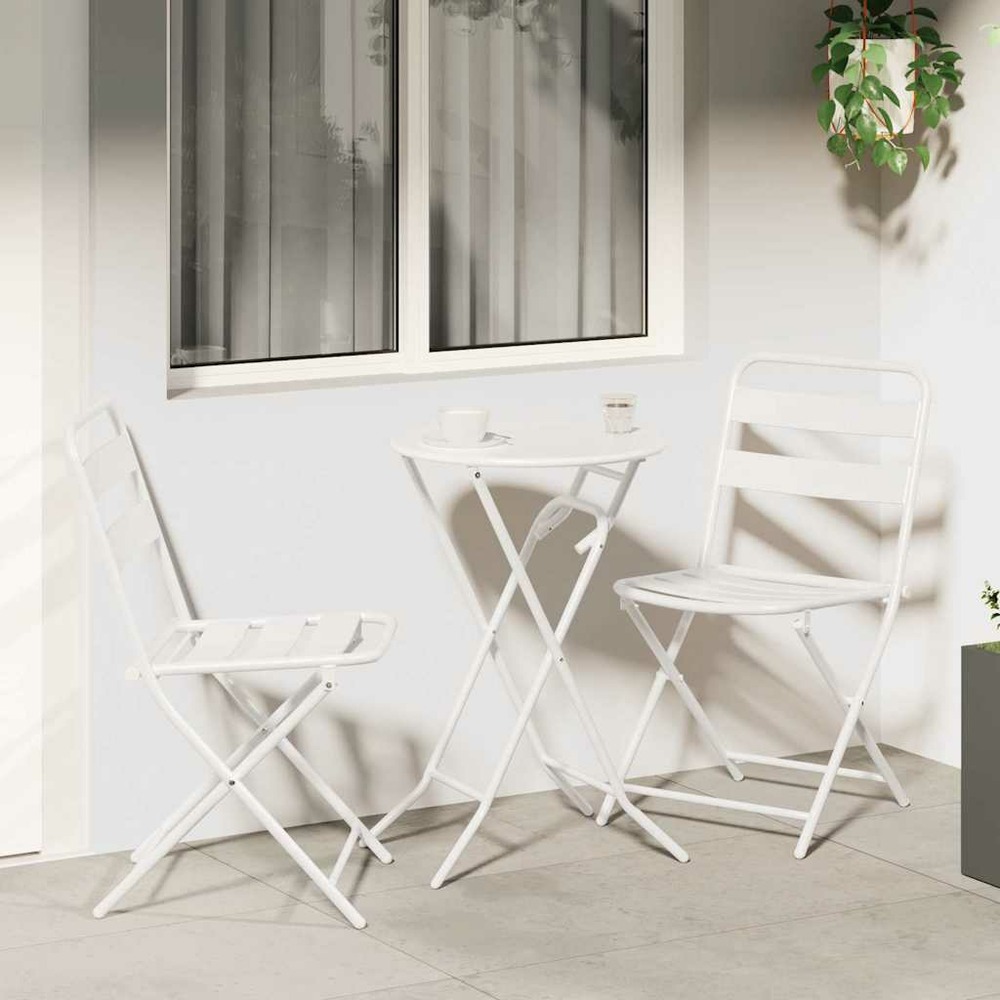 Ensemble bistro de jardin 3 pcs blanc acier