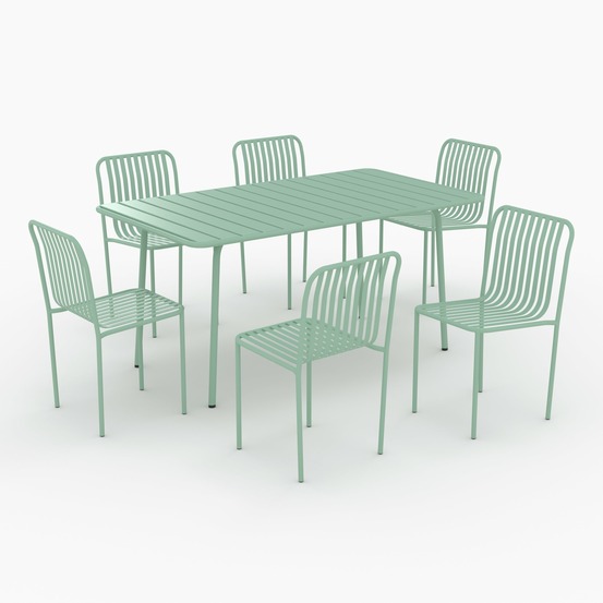 Yumi-table et chaises de jardin 6 personnes en métal vert