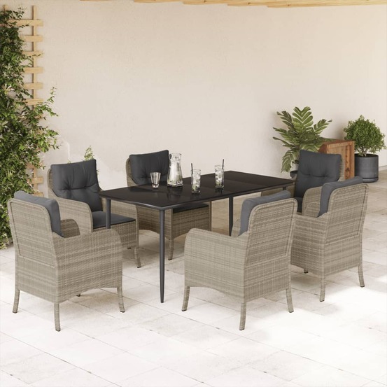 Ensemble à manger de jardin et coussins 7 pcs gris clair rotin