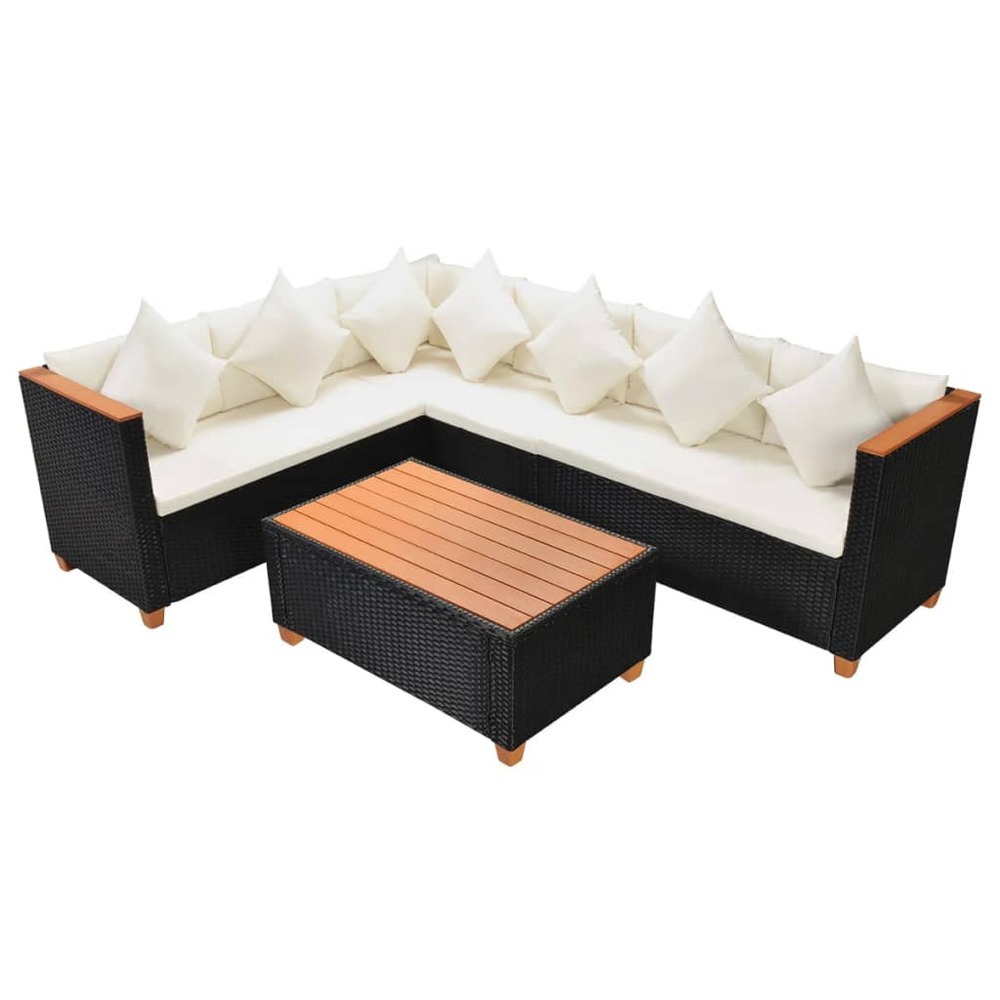 Salon de jardin meuble d'extérieur ensemble de mobilier 4 pièces avec coussins résine tressée noir