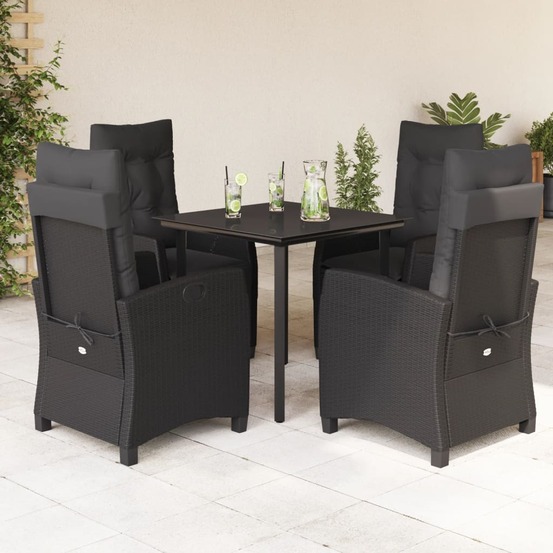 Ensemble à manger de jardin coussins 5pcs noir résine tressée