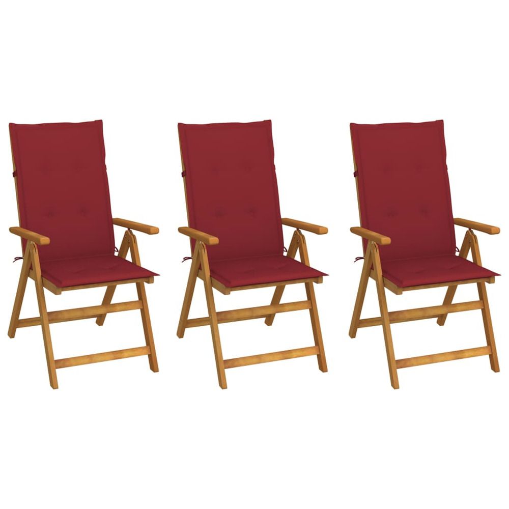 Chaises pliantes 3 pièces avec coussins en bois d'acacia massif