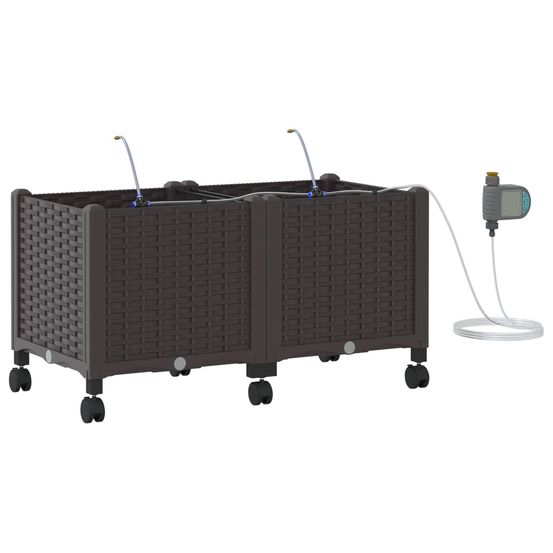 Porte-plante de jardin avec irrigation et roues 2 pc marron pp