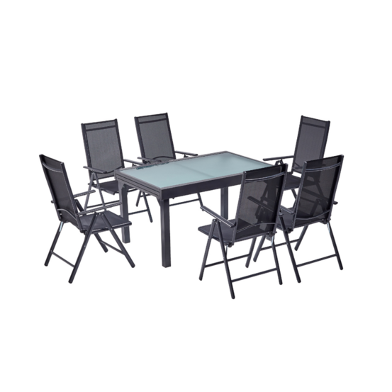 Table de jardin extensible et 6 fauteuils en alu et toile pvc brescia
