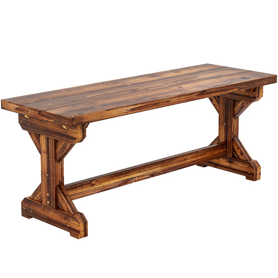 Banc de jardin 2 places en bois carbonisé avec base x, capacité 240 kg, 114 x 40 x 46 cm, résistant aux intempéries
