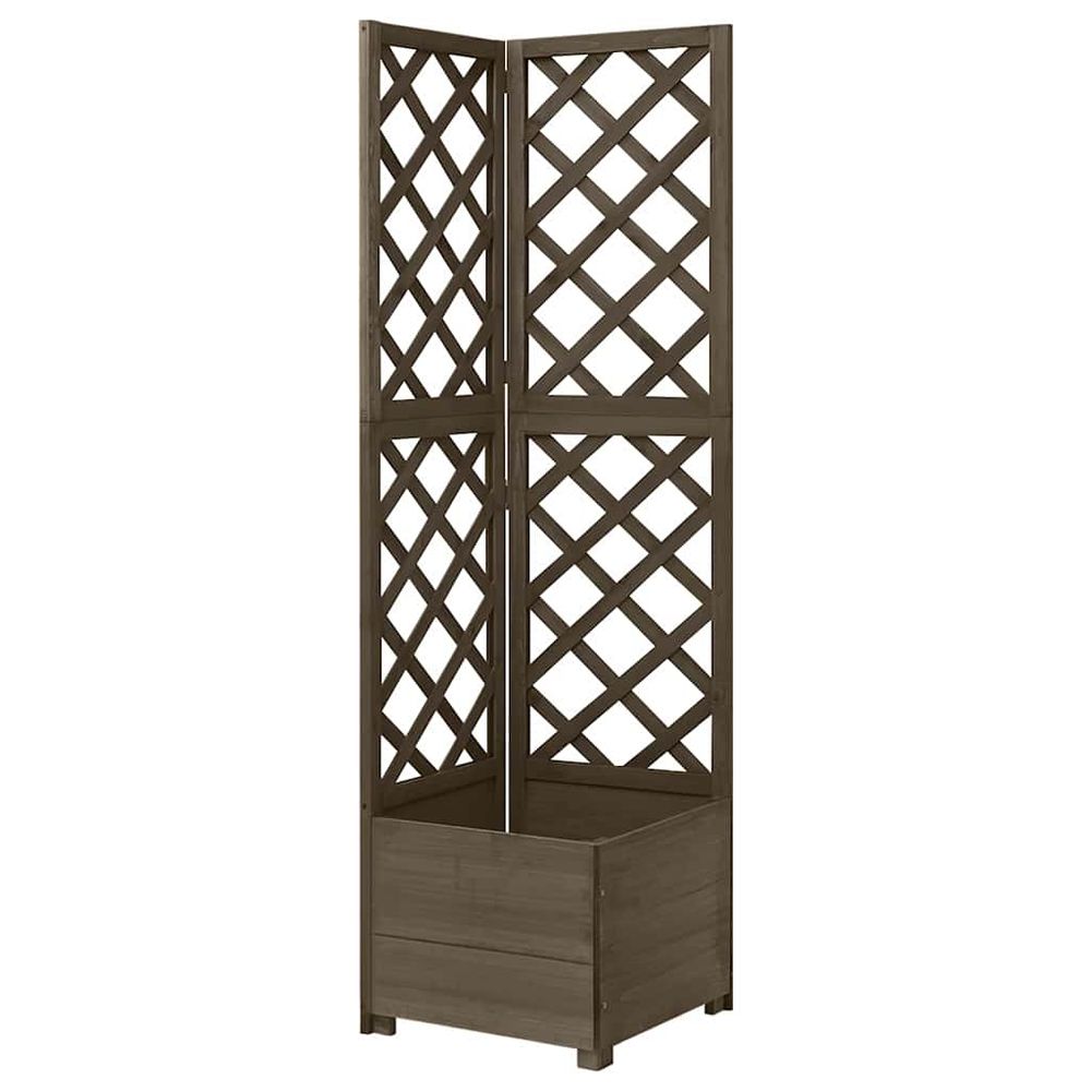Jardinière d'angle avec treillis en bois de sapin pour balcon terrasse gain de place gris