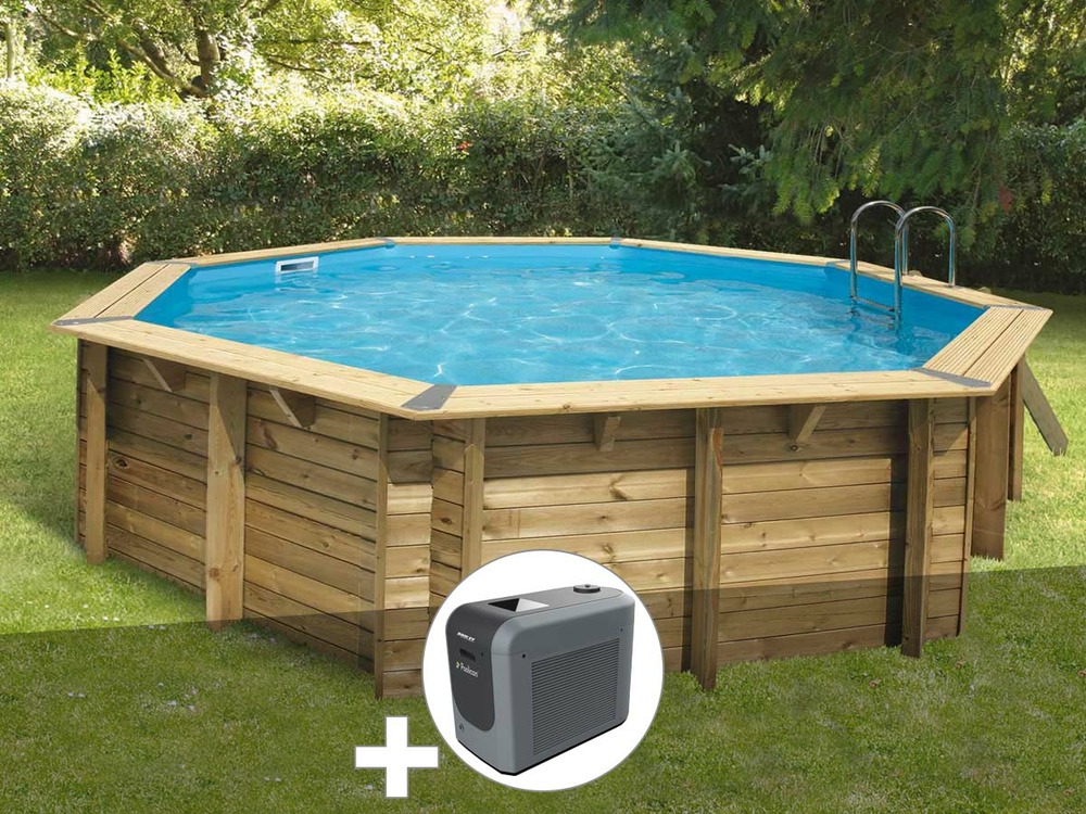 Kit piscine bois océa 5,10 x 1,20 m - liner bleu + poolican