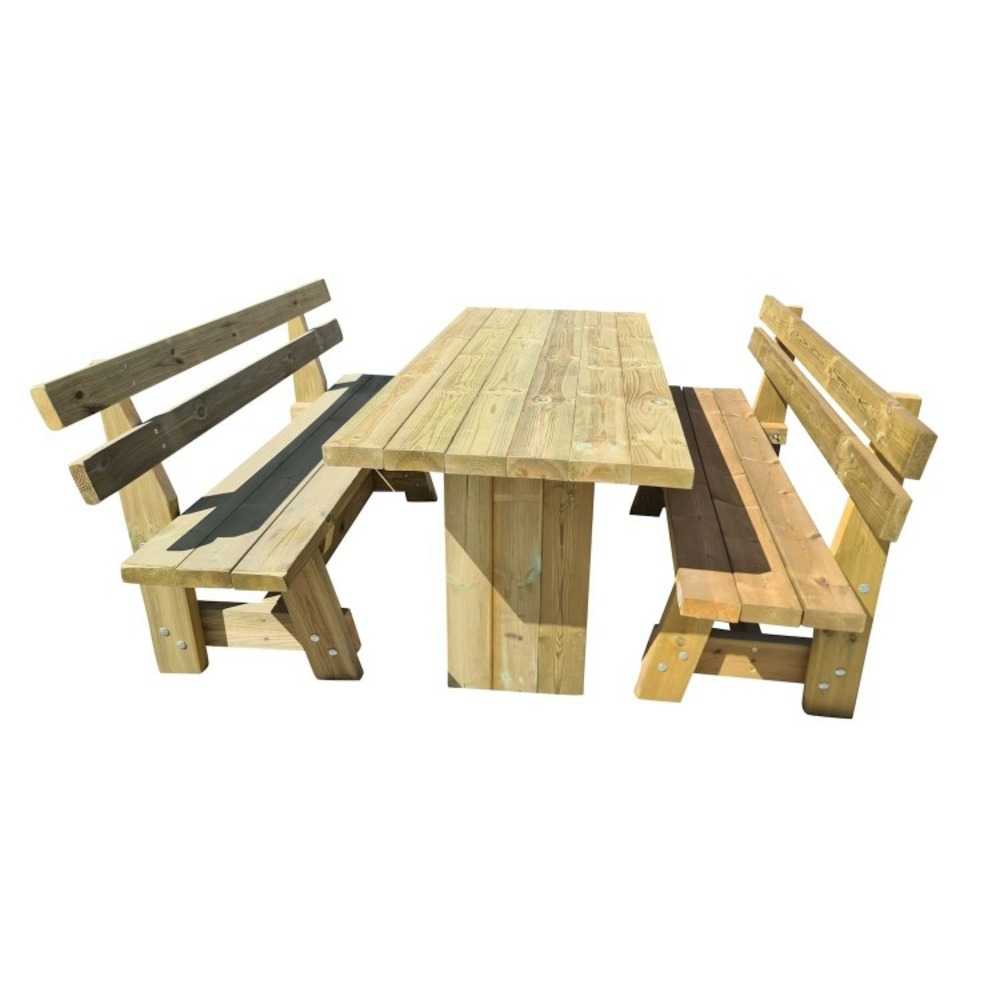 Table d'extérieur en bois masgames calella avec bancs avec dossier masgames vic