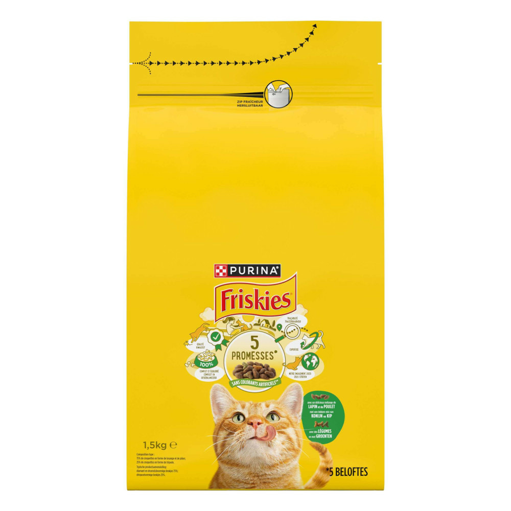 Croquettes mélange de lapin, poulet avec des légumes 1.5 kg friskies