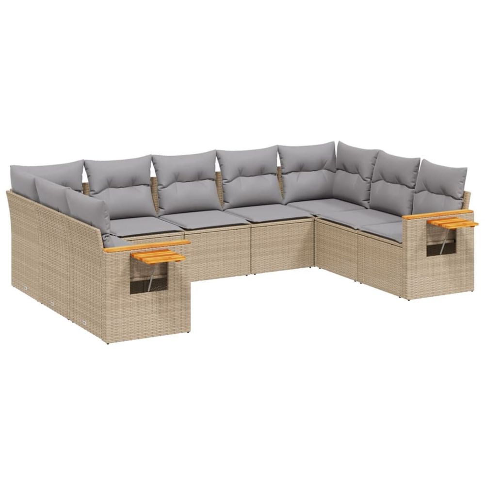 Salon de jardin avec coussins 9 pcs beige résine tressée