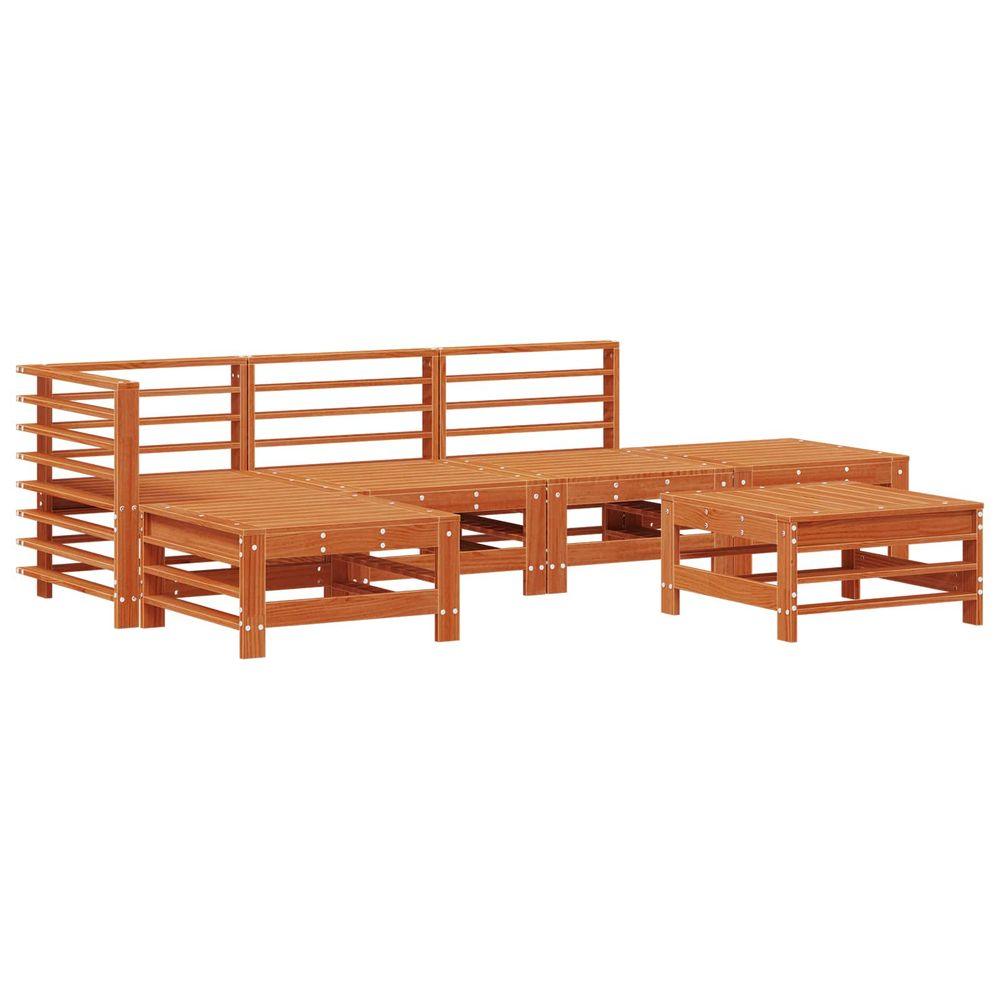 Ensemble de salon de jardin 5 pc brun cire bois de pin massif