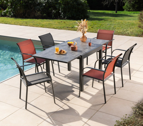 Ensemble table et chaises de jardin - 6 places - anthracite et terracotta - honfleur beziers ardoise