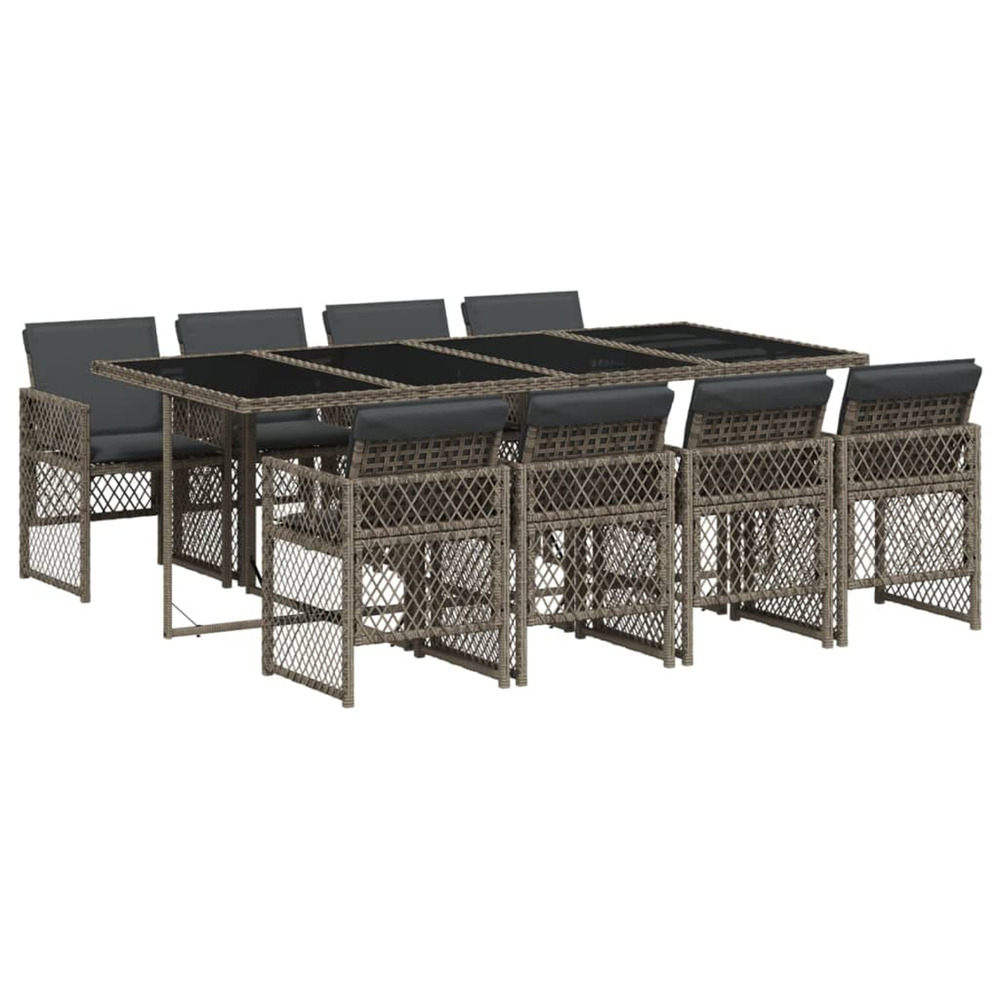 Ensemble à manger de jardin 9 pcs coussins gris résine tressée