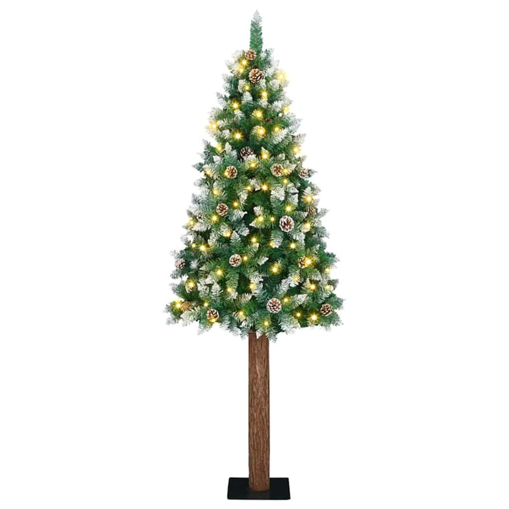 Sapin de noël mince vert 210 cm pvc et bois de pin massif