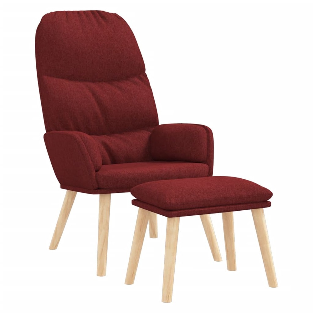 Chaise de relaxation avec tabouret rouge bordeaux tissu