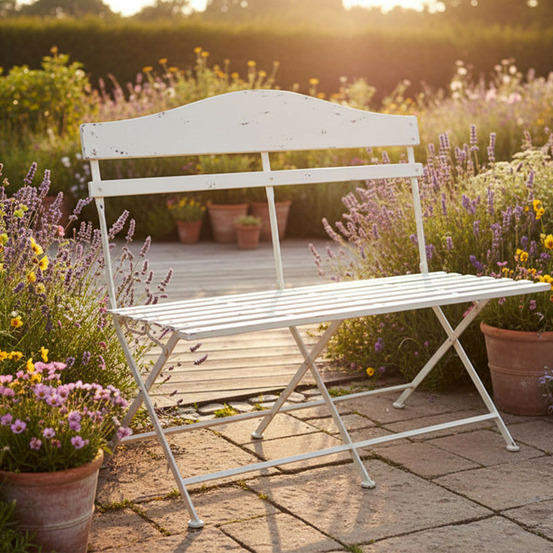 Banc de jardin fer blanc 104x55x94cm