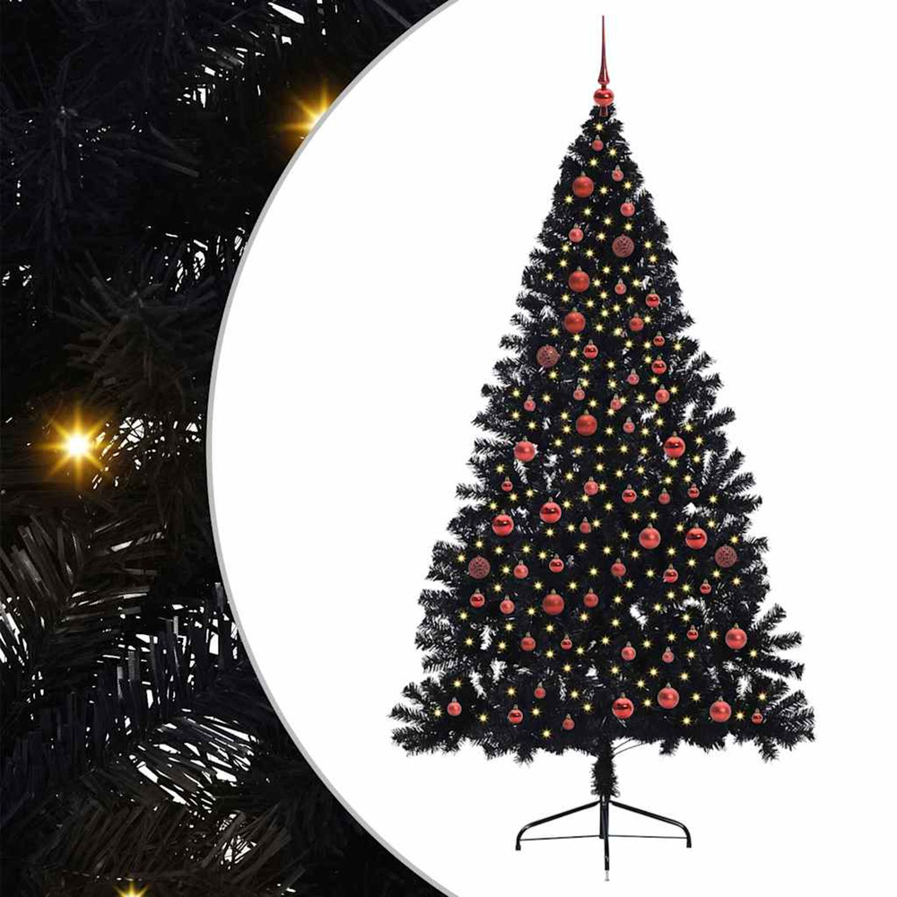 Sapin de noël artificiel pré-éclairé noir 210 cm pvc